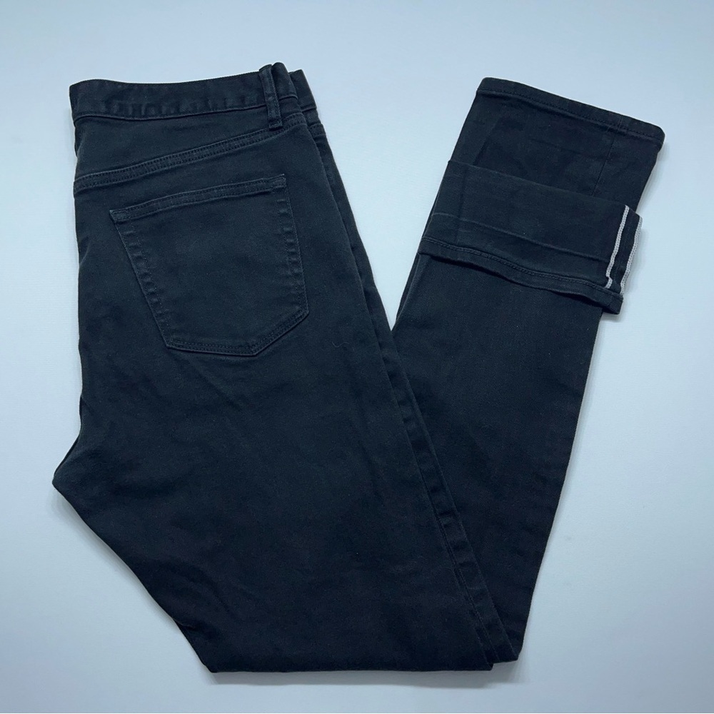 UNIQLO Red Line Selvedge Jeans Mens Size 33x32 Slim Straight Black Stretch Denim